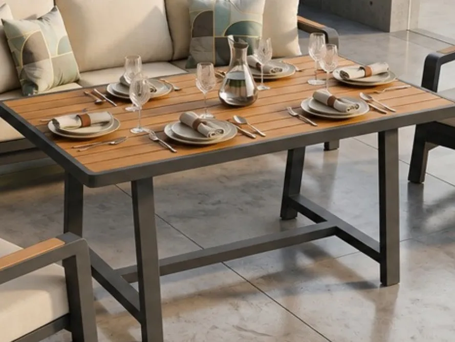 Dublin table with iroko top and charcoal aluminum base