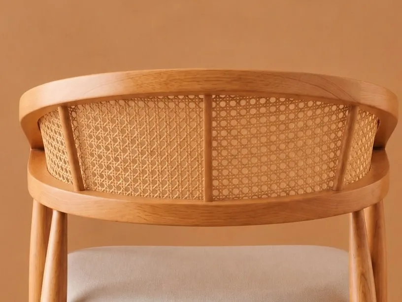 Natural rattan cane backrest with curved wooden frame