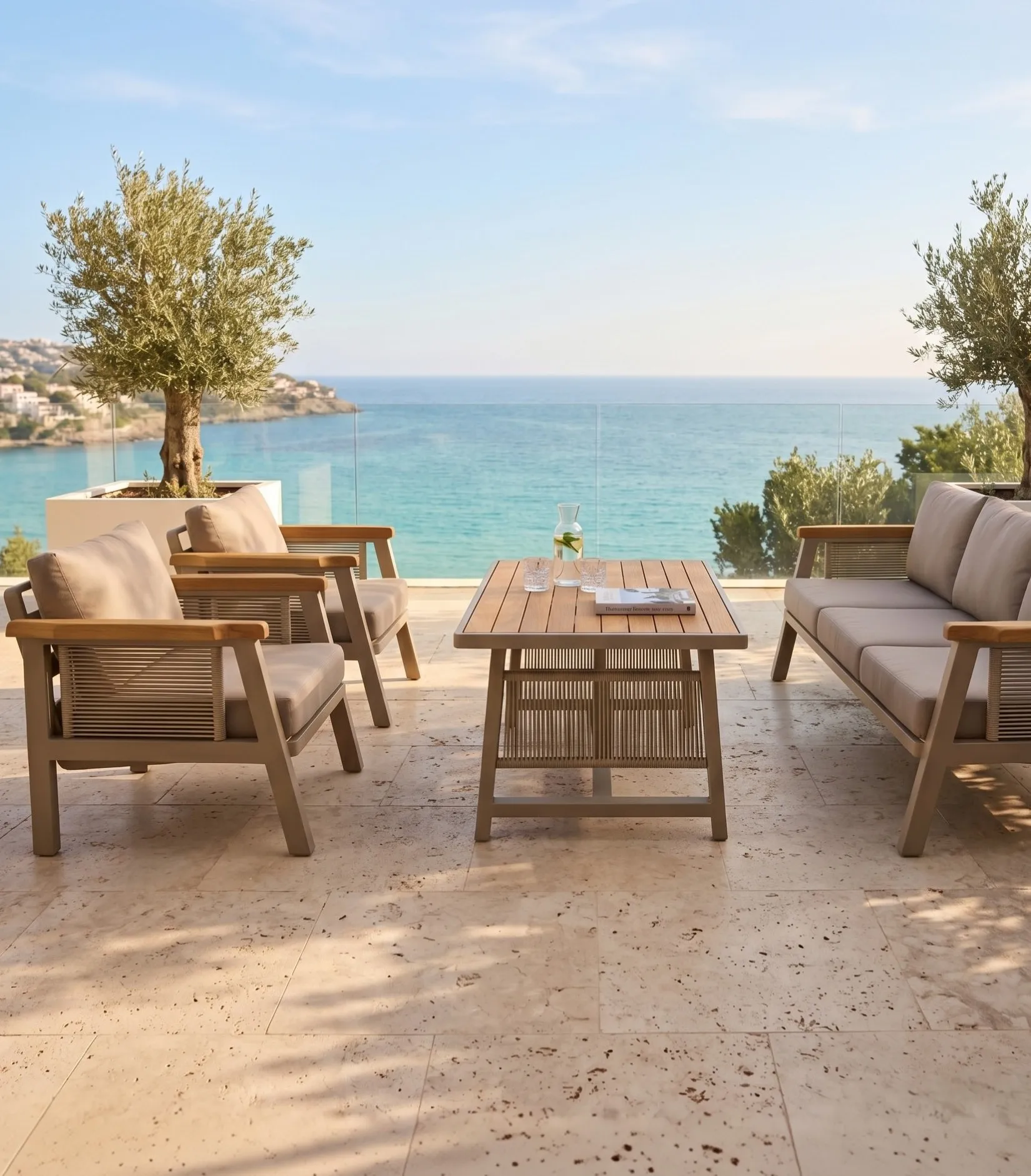 Verona Craft outdoor set with rope details on a seaside terrace